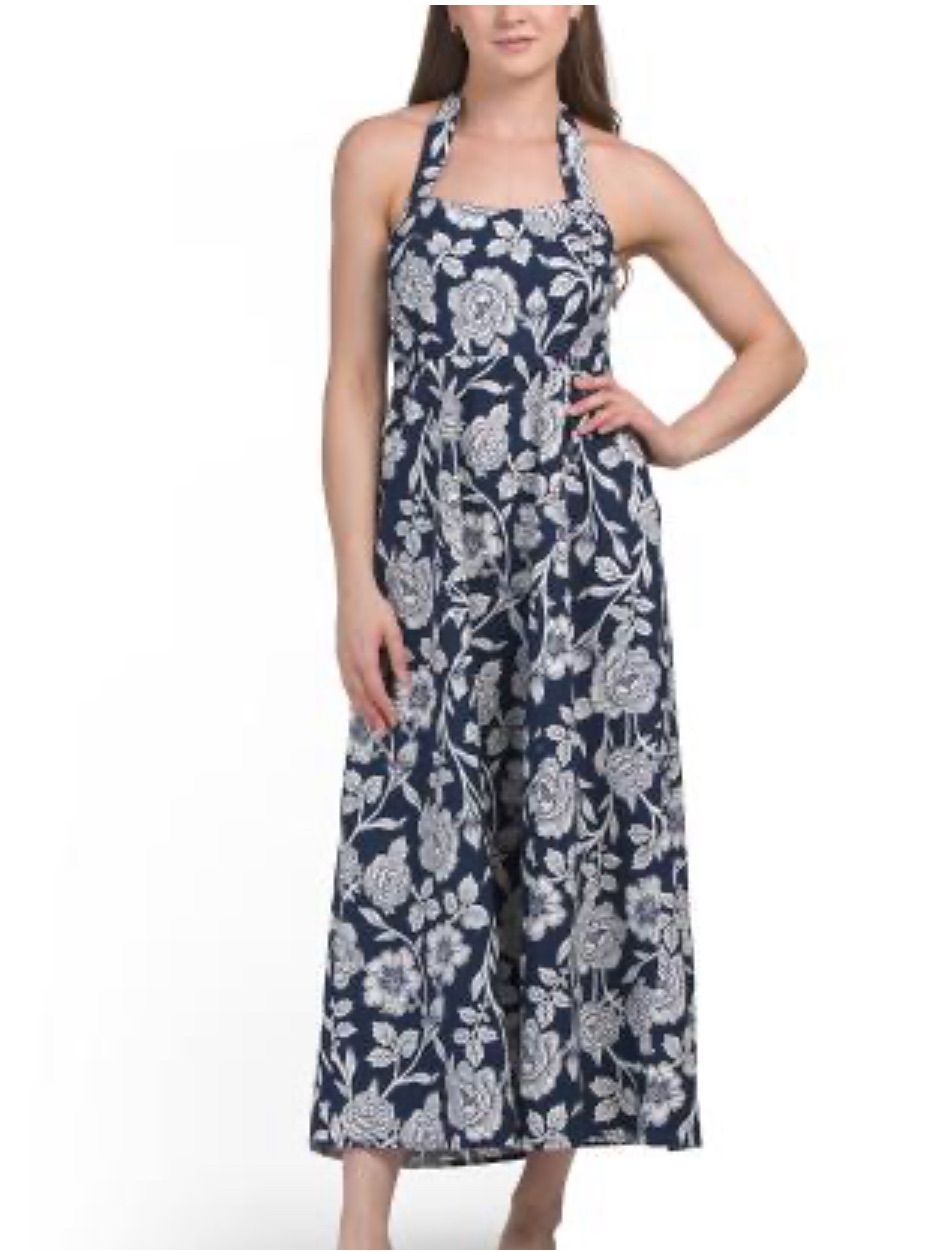 Rachel Zoe Navy Halter Maxi Dress With White Floral Print